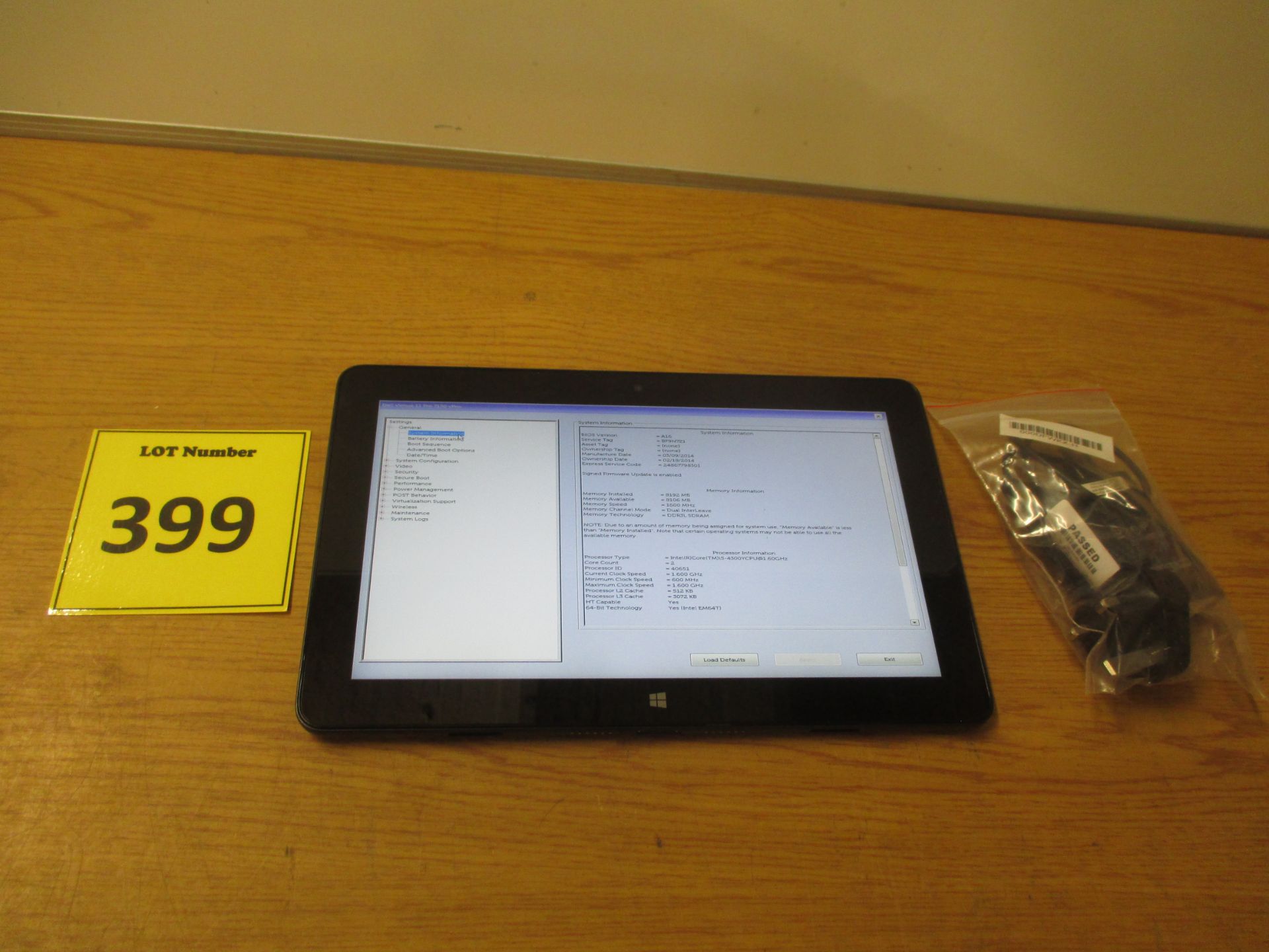 Dell Venue 11 Pro 7130 tablet, Core-i5/1.6Ghz, 8Gb Ram/256Gb ssd HDD, Win 8 Pro Sticker, psu