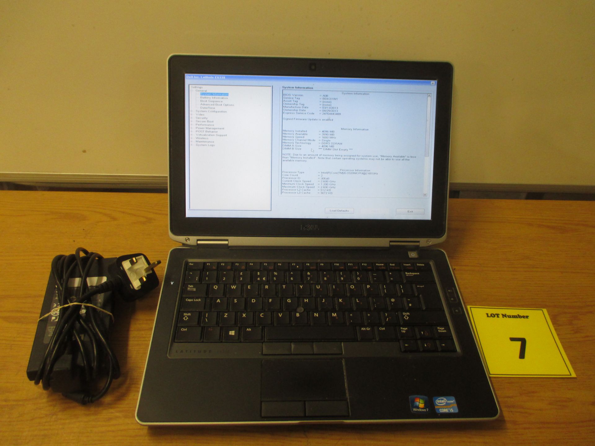 DELL LATITUDE E6330 CORE i5 LAPTOP. 2.6GHZ PROCESSOR, 4GB RAM, 320GB HDD, DVDROM, PSU & W7 ULT COA