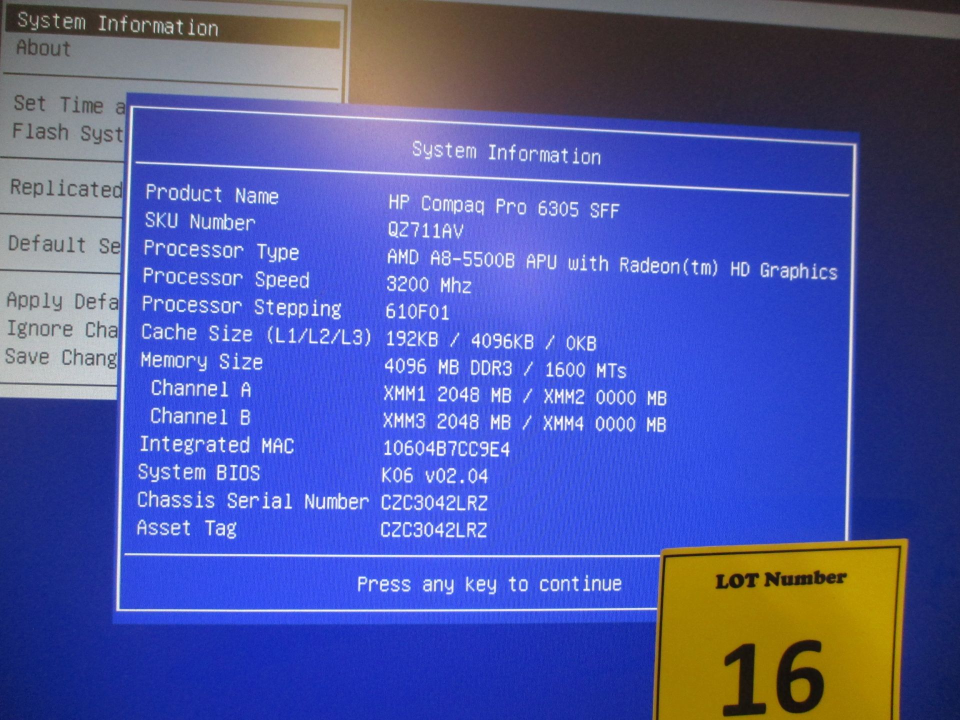 HP COMPAQ PRO 6305 SMALL FORM FACTOR COMPUTER. AMD A8 QUAD CORE 3.2GHZ PROCESSOR, 4GB RAM, 160GB - Image 3 of 4