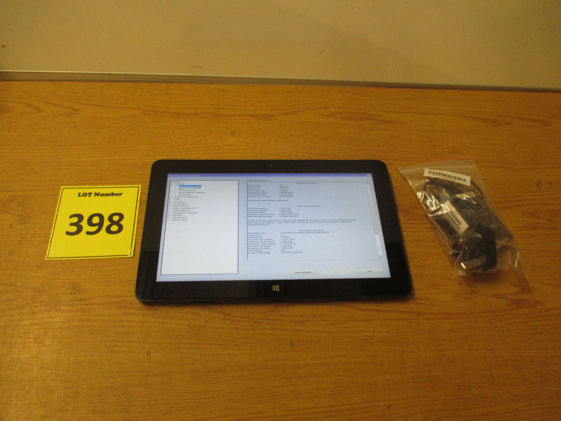 Dell Venue 11 Pro 7130 tablet, Core-i5/1.6Ghz, 8Gb Ram/256Gb ssd HDD, Win 8 Pro Sticker, psu