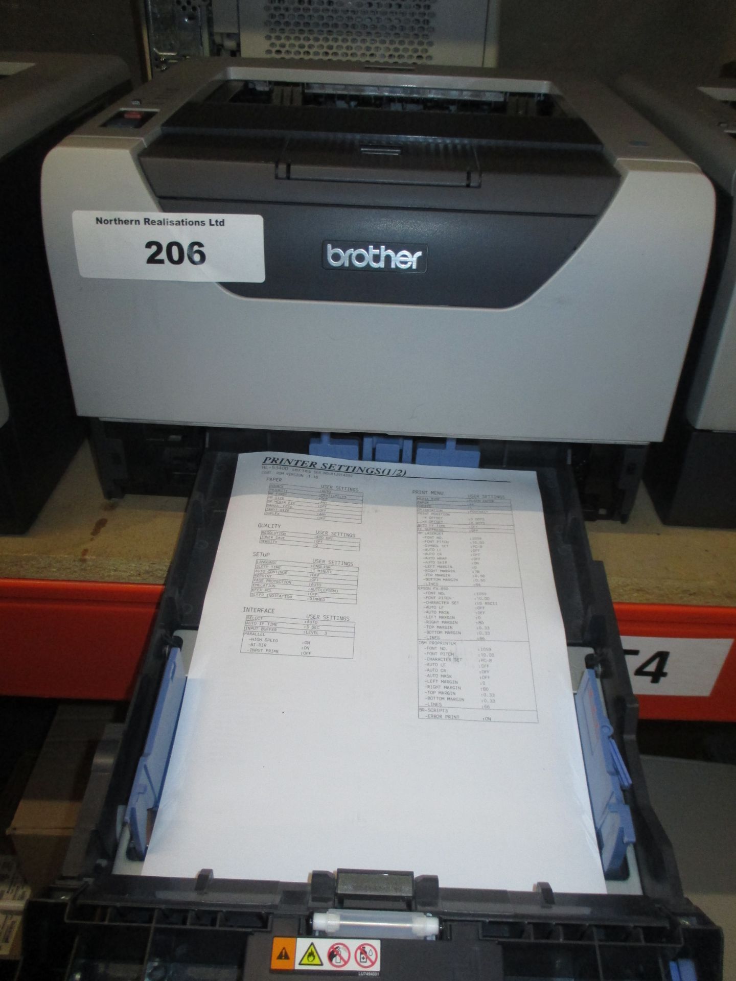 Brother HL-5340DN Laser Printer with test print, USB and Parallel ports - Image 2 of 2