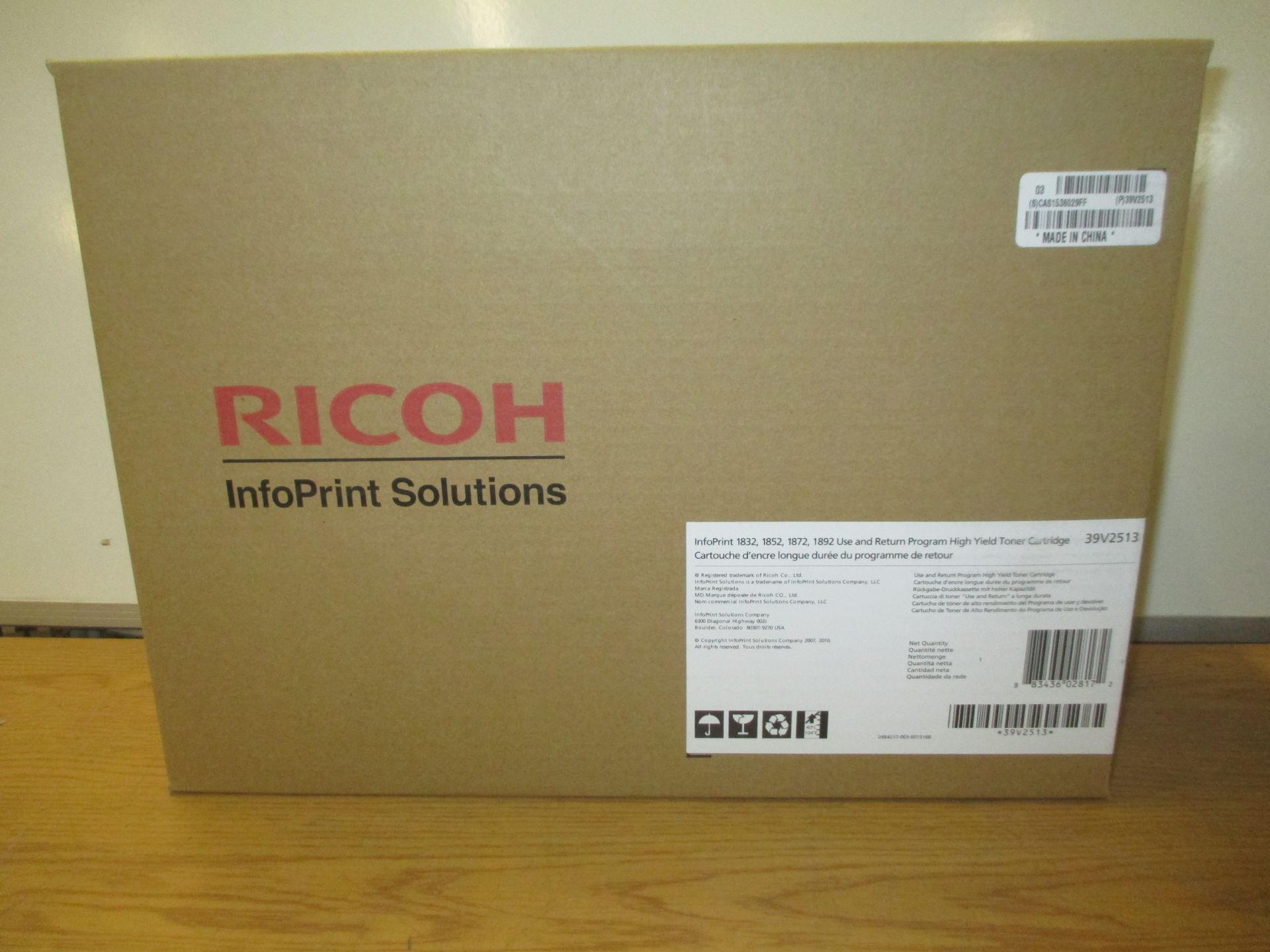 GENUINE ORIGINAL RICOH HIGH YIELD TONER CARTRIDGE 39V2513 FOR INFOPRINT 1832, 1852, 1872, 1892.