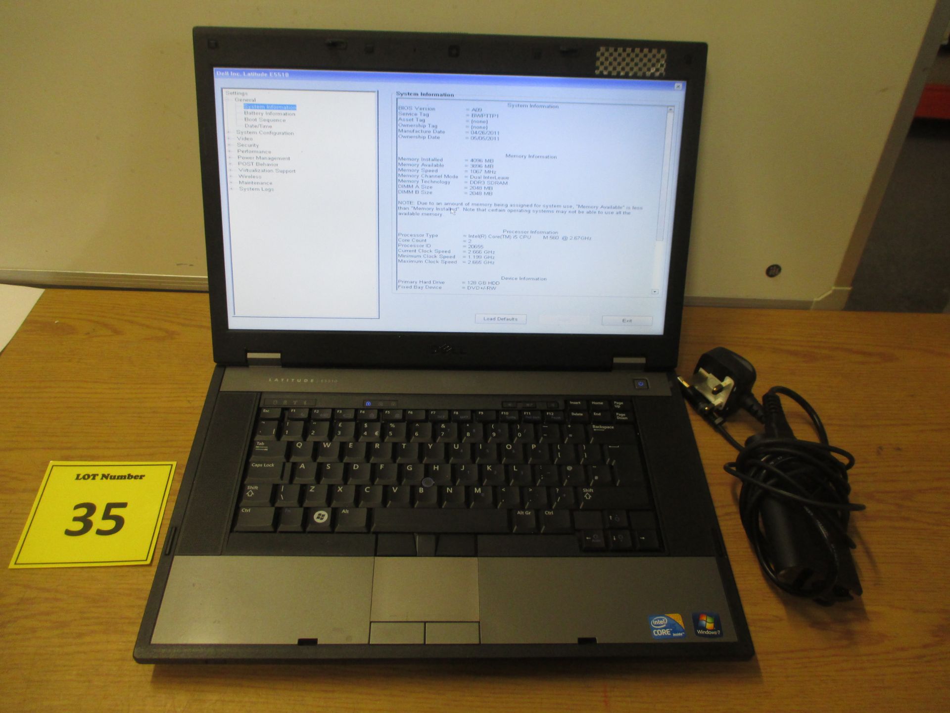 DELL LATITUDE E5510 LAPTOP. CORE i5 2.67GHZ PROCESSOR, 4GB RAM, 128GB SOLID STATE HDD, DVDRW. WITH