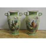 CERAMICS - A pair of antique Bohemian vases with p