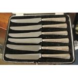 SILVER - A cased set of 6 silver handled knives produced by Barker Brothers