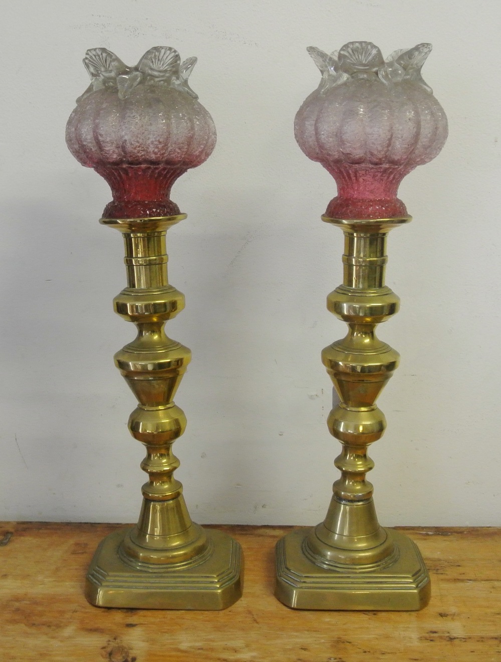 COLLECTABLES - A pair of decorative brass & glass