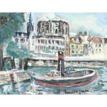 Lucien GENIN (1894-1953) Paris, bateau sur la Seine Gouache sur papier, signée en bas à droite. 20 x