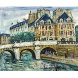 Lucien GENIN (1894-1953) Paris, Pont Neuf Huile sur toile, signée en bas à droite. 50 x 61 cm