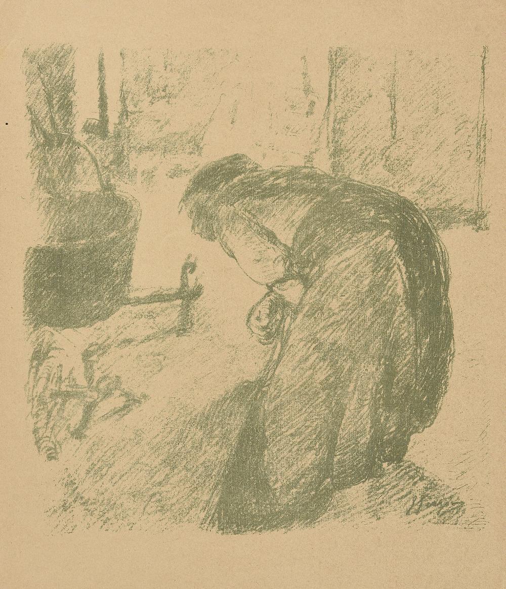 Giuseppe GRAZIOSI (1879-1942) Femme souflant sur le feu Lithographie, épreuve d'essai imprimée en
