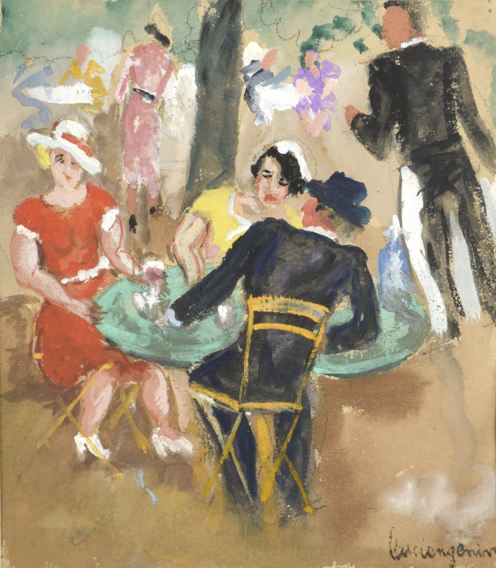 Lucien GENIN (1894-1953) Café en terrasse Gouache sur papier, signée en bas à droite. 24 x 20 cm