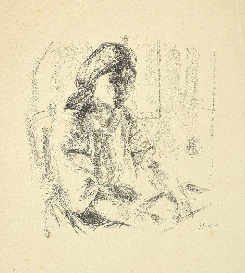 Giuseppe GRAZIOSI (1879-1942) Femme préparant la pâte Lithographie, épreuve d'essai imprimée en noir