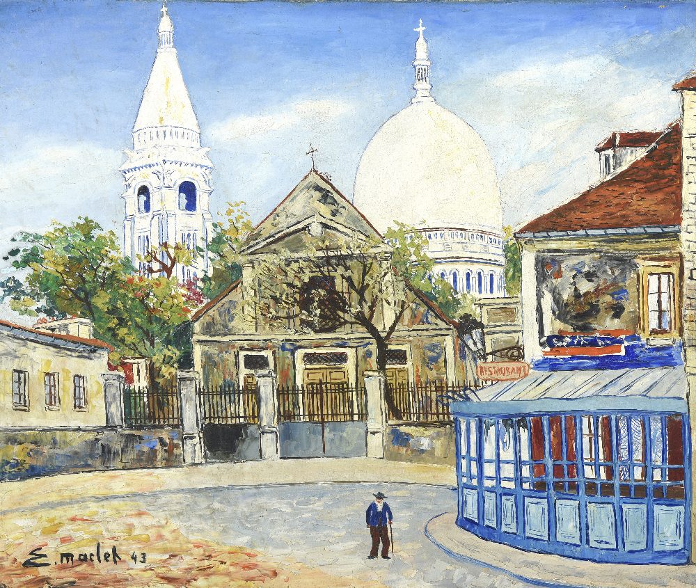 Élisée MACLET (1881-1962) Montmartre Huile sur toile, signée et datée 43 en bas à gauche. 46 x 55 cm