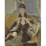 Jacques Émile BLANCHE (1861-1942) Lili Langweil à son tricot Huile sur toile, monogrammée en bas à