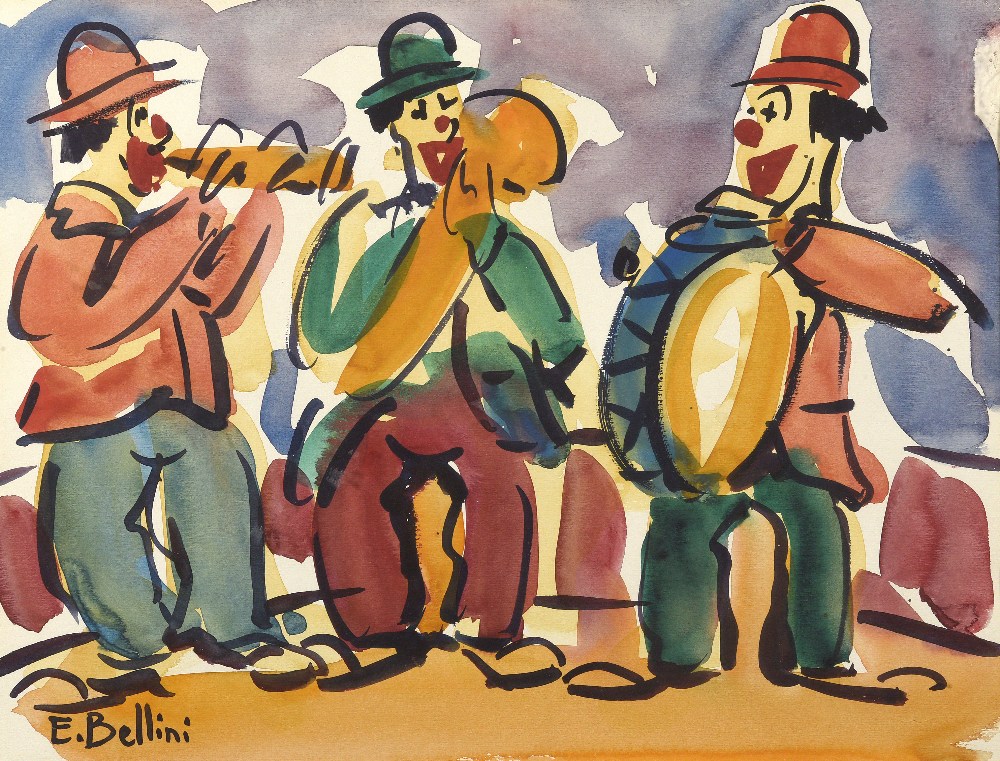 Emmanuel BELLINI (1904-1989) L'orchestre Aquarelle signée en bas à gauche. 25 x 32,5 cm (à vue)