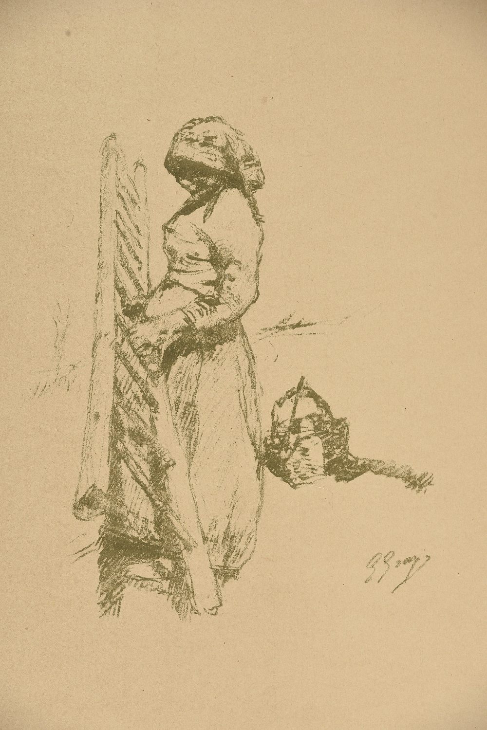 Giuseppe GRAZIOSI (1879-1942) Femme portant l'échelle de la maison de Savignano Lithographie,