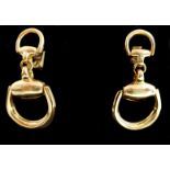 Gucci Italy - A pair of 18ct yellow gold pendant earrings, composed of two graduated Gucci design