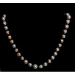 A graduated row of Tahitian black cultured pearls, comprising forty one pearls to an 18ct