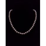 A uniform row of sixty four cultured pearls to a white gold and rose cut diamond oval shaped