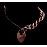 An antique rose gold curbed link bracelet to a heart shaped rose gold clasp, 19cm approx, 24grs