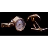 Seaman Scheppes - A pair of vintage 14ct yellow gold cufflinks, c1970, one designed as a watch