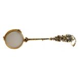 An unusual pair of antique gem set enamelled and silver gilt lorgnette pendant, c1870, probably