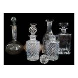 A pair of Stourbridge 'rock crystal' typle decanters, spirally fluted and other decanters
