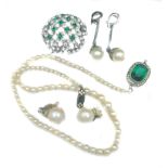 Costume Jewellery - comprising diamante and pearl clip on drop earrings; a domed paste brooch of