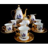 A Czechoslovakian porcelain coffee service, printed with Gallants and Companions within a gilded