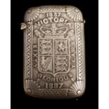 A Queen Victoria 1897 silver plated vesta case, Royal shield with orb and sceptre, stamped 1837-1897