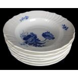 Six Royal Copenhagen porcelain soup bowls, blue flowers curved pattern, shape no.10-1616 (6)