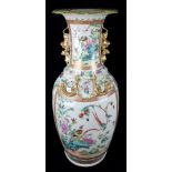 A large Chinese canton famille rose decorated porcelain vase, decorated with panels of birds amid