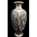 A Japanese satsuma pottery vase, of square section baluster form, decorated with vignettes of