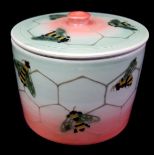 Sally Tuffin for Dennis Chinaworks, honey bee cannister and cover, tubelined with bees on