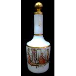 A Milch Glas liqueur decanter and stopper, early 19thC, painted in polychrome colours with