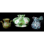 Three items of Italian millifiore glass comprises miniature two handled urn, brown/green canes;