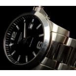 A Longines Gentleman's stainless steel wristwatch, black dial marked 30 bar (300 meters) the black