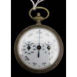 A gunmetal and enamel dial pedometer probably French for the English market by H Chatelain, Dial in