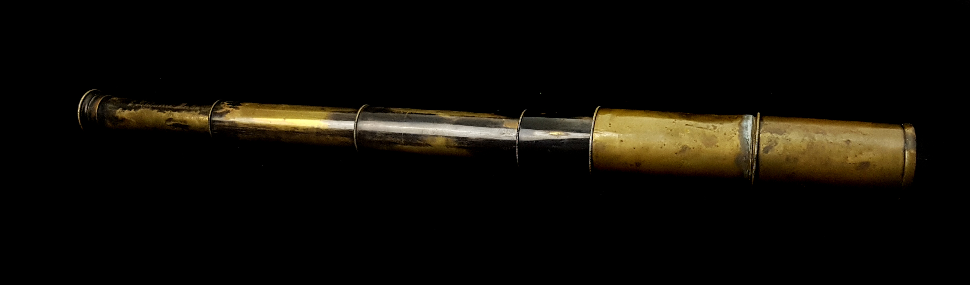 A Edwrd Petitpierre, Berling four draw telescope, black with brass external case, eye piece draw - Image 2 of 2