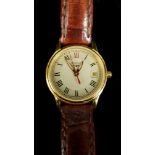 A ladies Longines wristwatch model no.L4.198.2, yellow dial with date appature, 2.2cm diam