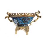 A large Japanese cloisonné enamel bowl, with ormolu mounts, the bowl decorated with Carp fish and