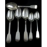 Six Irish silver spoons comprising two teaspoons, Dublin 1788, makers mark of Samuel Neville; and