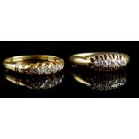 Two 18ct yellow gold and diamond rings, each set with a row of graduated stones, ring sizes Q and