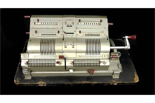 A Brunsviga double mechanical calculator, in carrying case, 53cm max