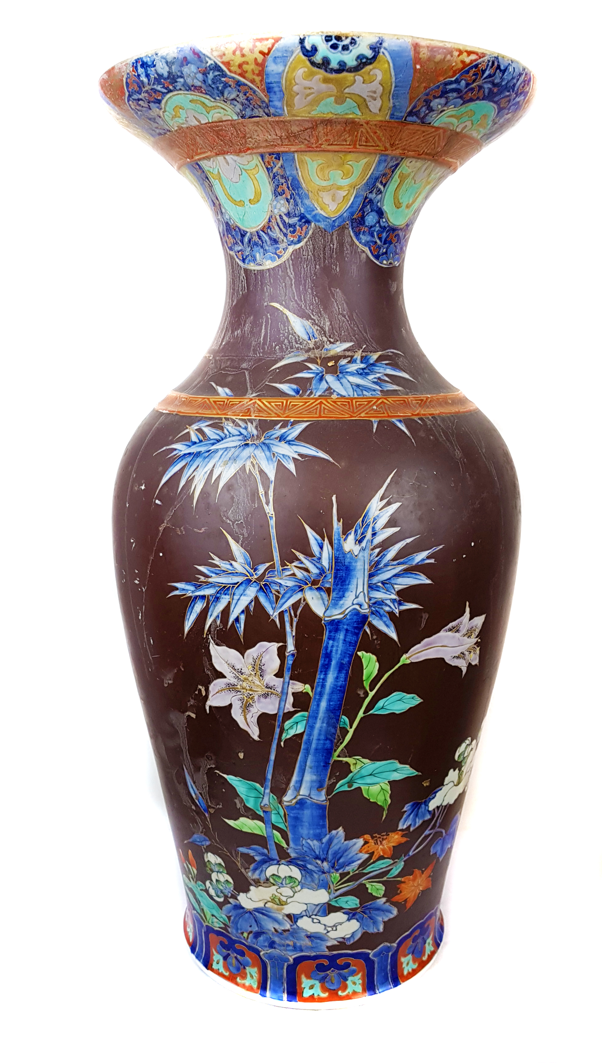 A Japanese Fukagowa porcelain baluster vase, decorated with bamboo and flowering plants on a - Image 3 of 5