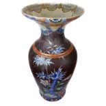 A Japanese Fukagowa porcelain baluster vase, decorated with bamboo and flowering plants on a
