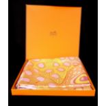 Hermes - A Grand Frond fish silk scarf, designed by Annie Faivre, 1992, Hermes presentation box and