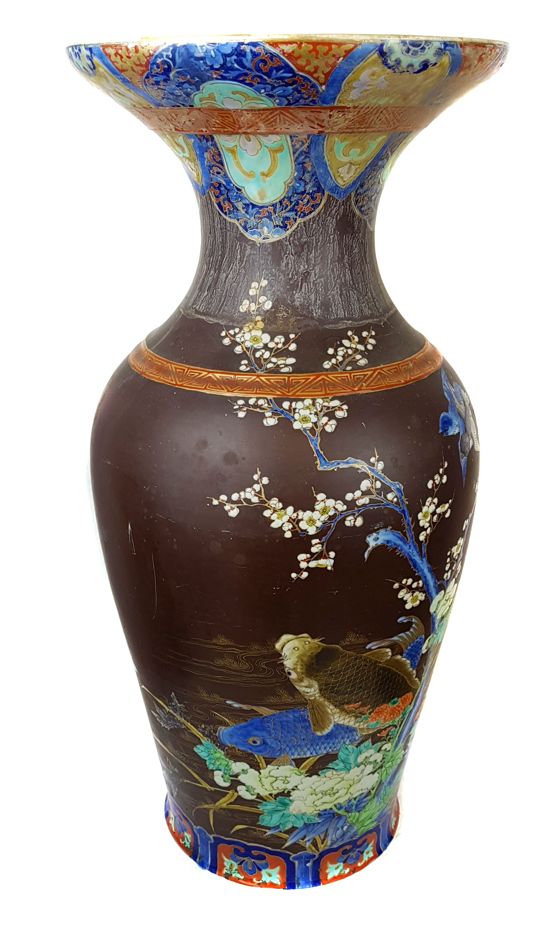 A Japanese Fukagowa porcelain baluster vase, decorated with bamboo and flowering plants on a - Image 4 of 5