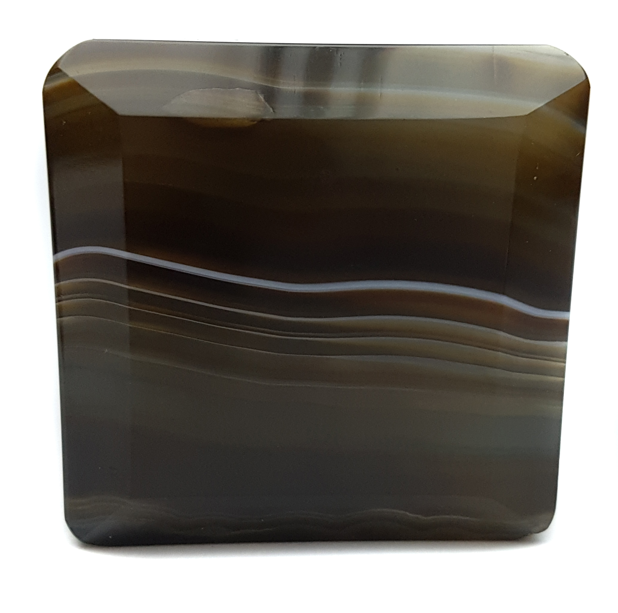 An Art Deco banded Agate Inkwell, facetted cube form with separate octagonal lift off cover 6.5cm - Image 5 of 5