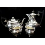 A sliver plated four piece Viners tea service, comprising teapot, hot water jug/coffee pot, milk jug