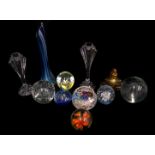 Various Chinese glass paperweights, an Italian art glass lily vase; a Labglass ship in a bottle; and